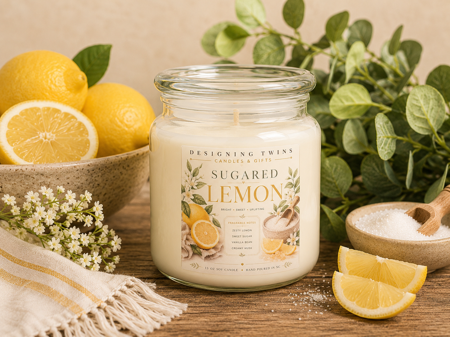 Vela de soja con sabor a limón azucarado de 15 oz