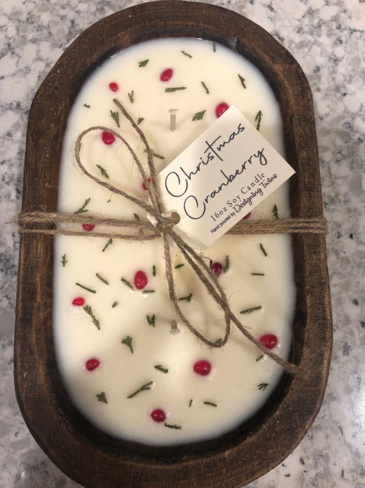 Christmas Cranberry Wood Bowl Candle