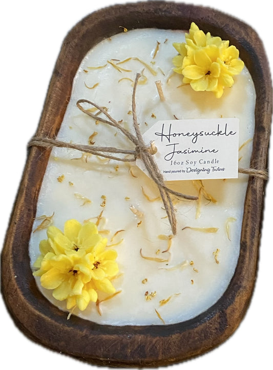 Honeysuckle Jasmine Wood Bowl Soy Candle