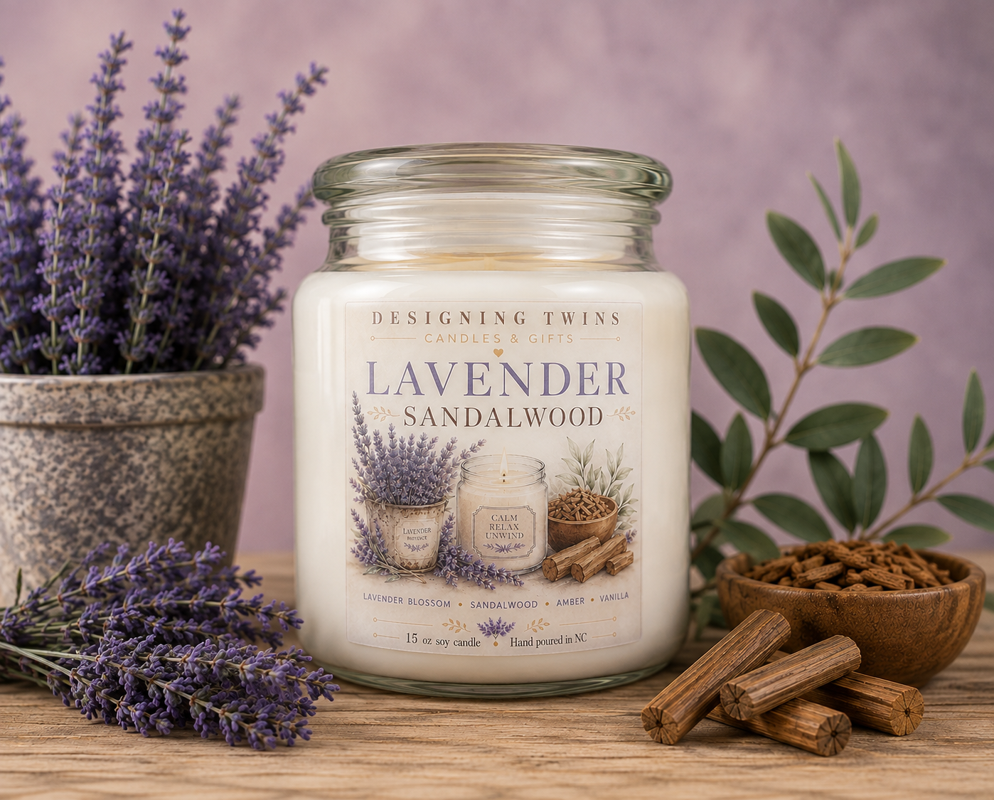 Lavender & Sandalwood-15oz Soy Candle